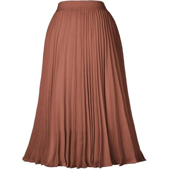 Womens High Waist Pleated A Line Midi Skirt Flowy Swing Skirt with Pockets - Picture 2 of 6